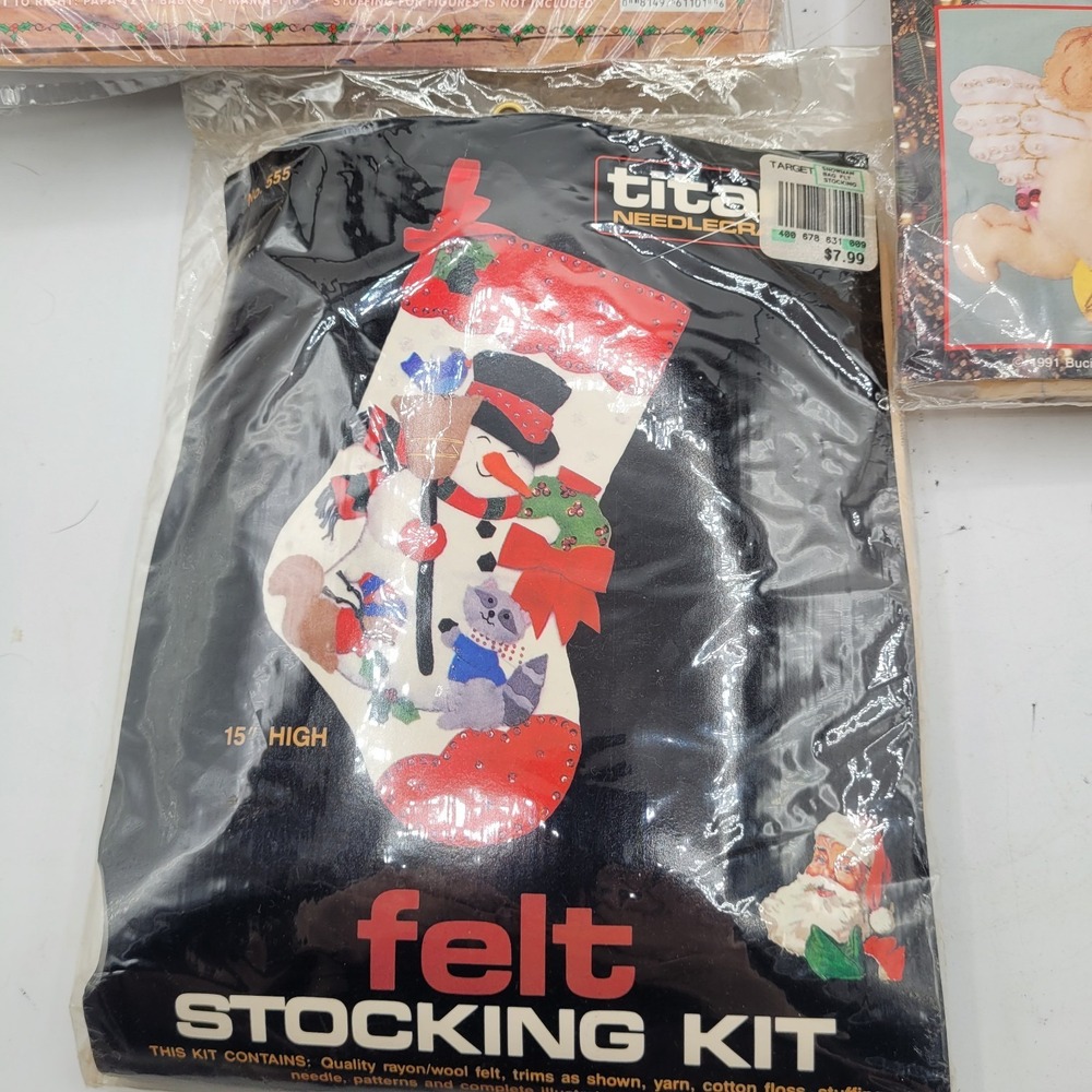 Lot 3 Crafts Felt Christmas Kits Stocking Cherubs Reindeer Snowman - Picture 2 of 5